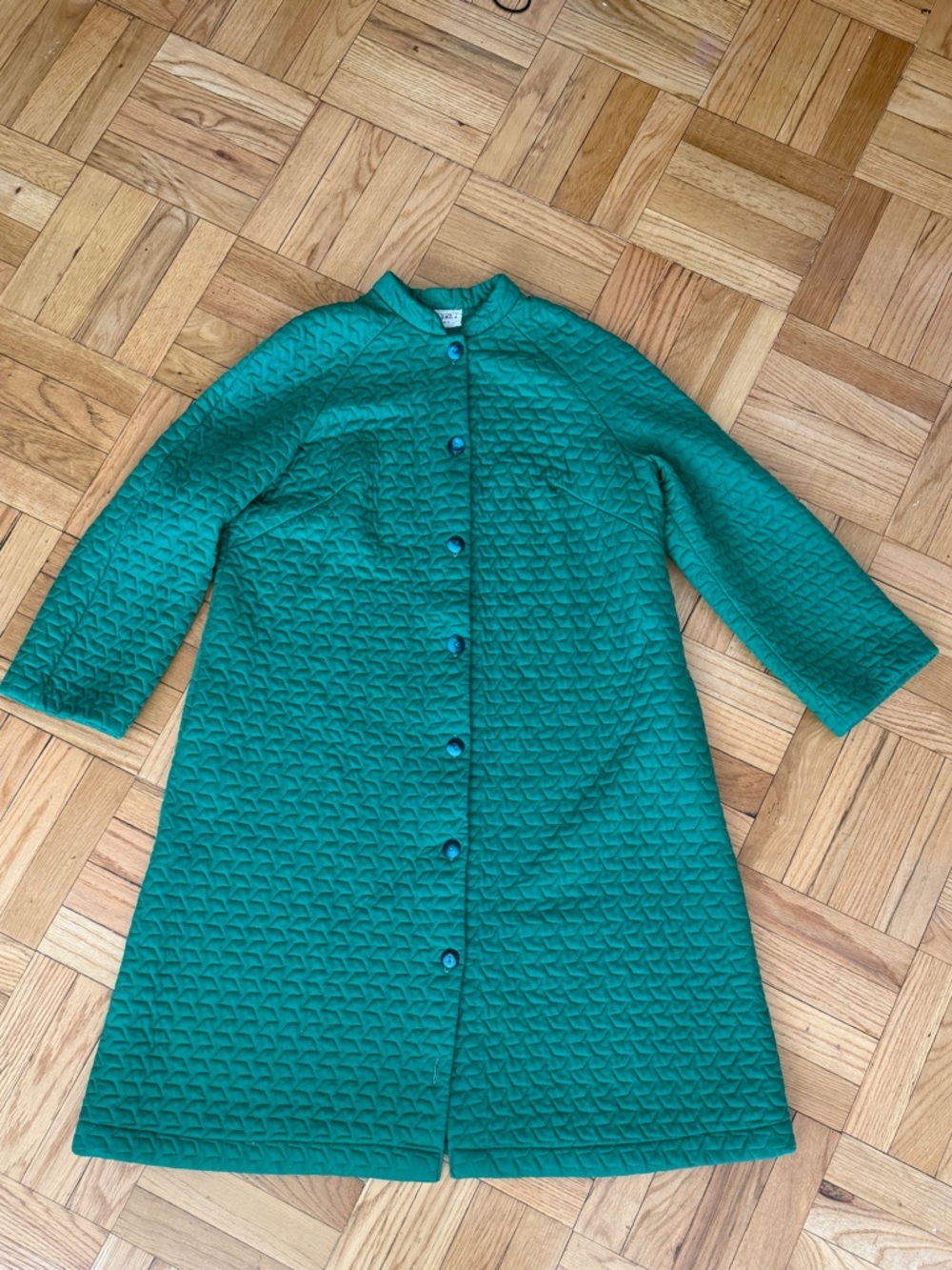 Vintage Green Quilted A-Line Coat